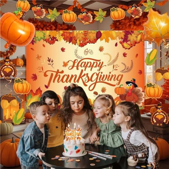 Thanksgiving Party Decorations Set, Turkey Themed Backdrop,Tablecloth - Picture 5 of 8